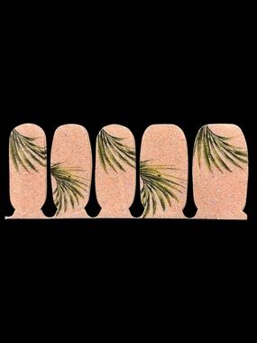 Color Street Peach Glitter Nail Strips with Green Palm Leaf Accent